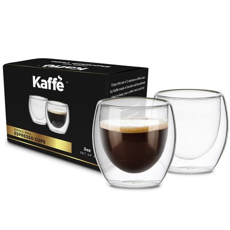 KAFFE 3oz Small Espresso Cups. Double-Wall Borosilicate Glass Coffee Cups. Set of 2 (Two) KF4040